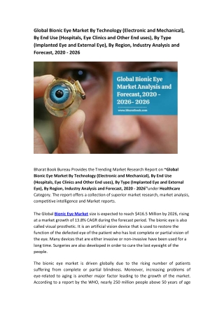 Global Bionic Eye Market: Industry Analysis, Application& Forecast to 2020-2026