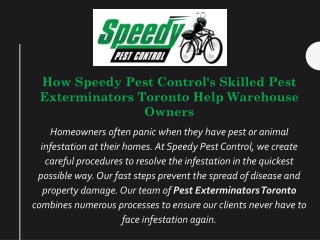 How Speedy Pest Control's Skilled Pest Exterminators Toronto Help Warehouse Owners