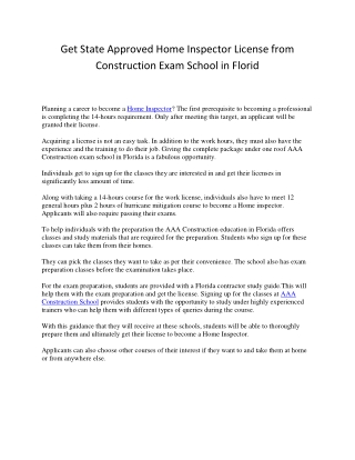 Get State Approved Home Inspector License from Construction Exam School in Florid