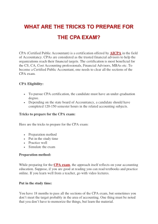 WHAT ARE THE TRICKS TO PREPARE FOR THE CPA EXAM?