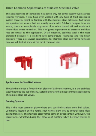 Three Common Applications of Stainless Steel Ball Valve