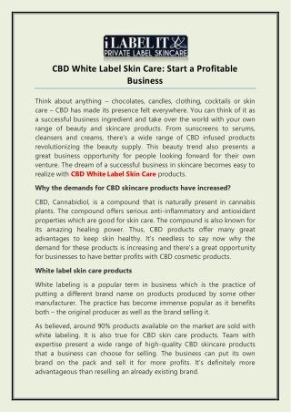 CBD White Label Skin Care: Start a Profitable Business