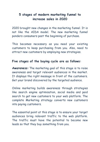5 Stages of Modern Marketing Funnel to Increase Sales in 2020