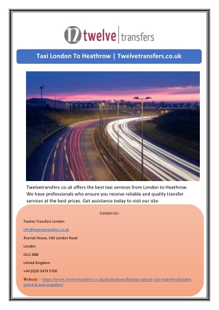 Taxi London To Heathrow | Twelvetransfers.co.uk