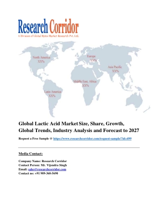 Global Lactic Acid Market Size, Share, Growth, Global Trends, Industry Analysis and Forecast to 2027