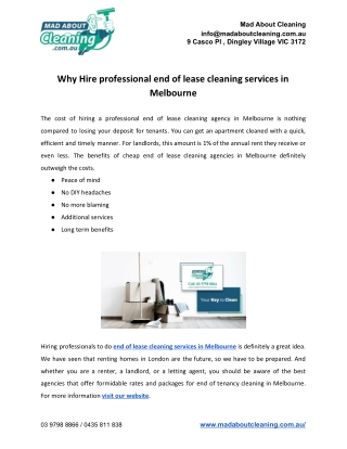 Why Hire professional end of lease cleaning services in Melbourne