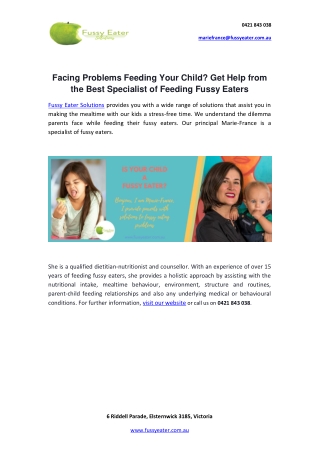 Facing Problems Feeding Your Child? Get Help from the Best Specialist of feeding Fussy Eaters