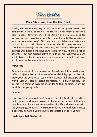 Peru Adventure: Feel the Real Thrill