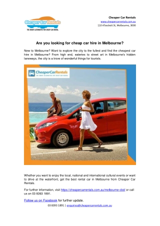 Are you looking for cheap car hire in Melbourne?