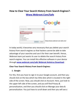 How to Clear Your Search History From Search Engines?- Www.Webroot.Com/Safe