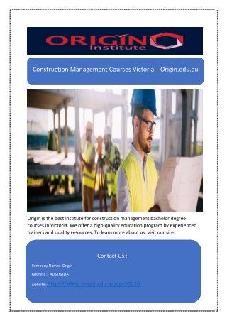 Construction Management Courses Victoria | Origin.edu.au