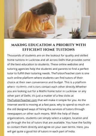 MAKING EDUCATION A PRIORITY WITH EFFICIENT HOME TUITIONS