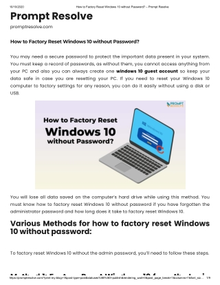 How to Factory Reset Windows 10 without Password?