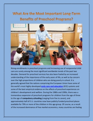 What Are the Most Important Long-Term Benefits of Preschool Programs?