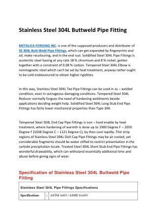 Stainless Steel 304L Buttweld Pipe Fitting
