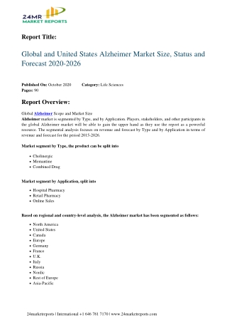 Alzheimer Market Size, Status and Forecast 2020-2026