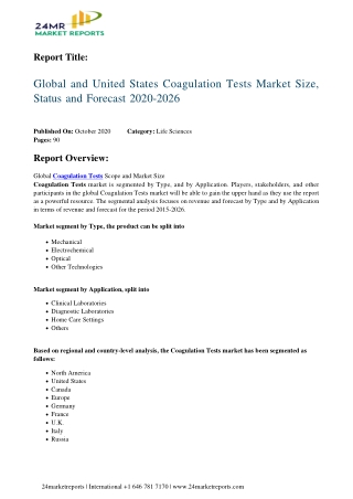 Coagulation Tests Market Size, Status and Forecast 2020-2026