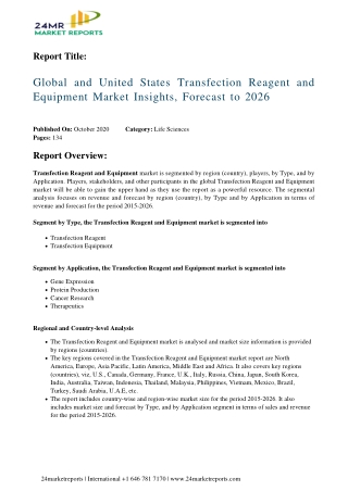 Transfection Reagent and Equipment Market Insights, Forecast to 2026