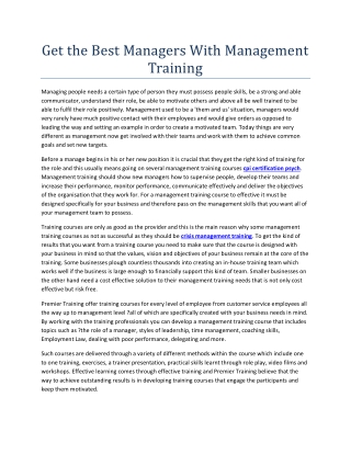 Get the Best Managers With Management Training