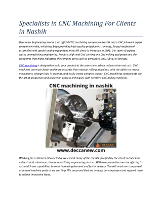 Specialists in CNC Machining For Clients in Nashik