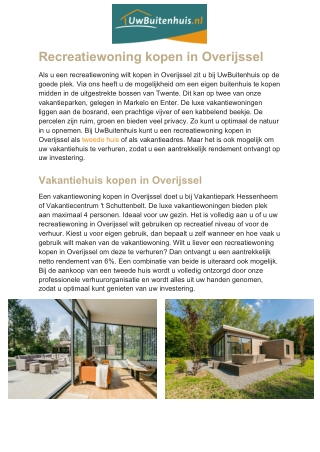 Recreatiewoning kopen in Overijssel