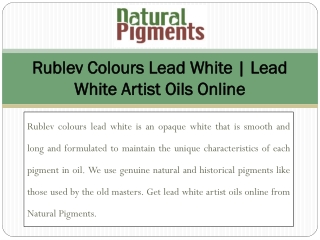 Rublev Colours Lead White | Lead White Artist Oils Online