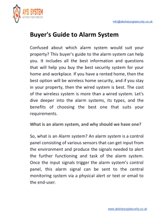 Buyer's Guide to Alarm System