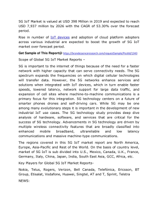 5G IoT Market Size, Share, Opportunities, Demands and Growth Revenue by 2025 | Brandessence Market Research Report
