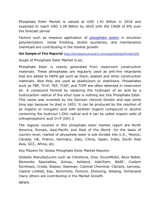 Phosphate Esters Market Size, Share, Opportunities, Demands and Growth Revenue by 2025 | Brandessence Market Research Re