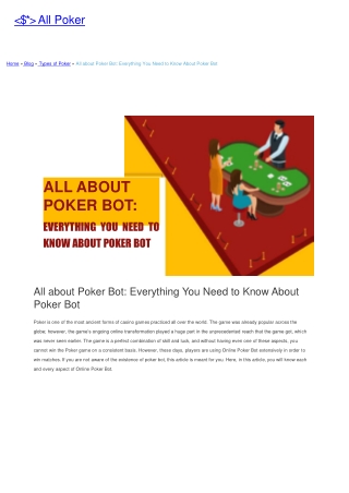 All about Poker Bot: Everything You Need to Know About Poker Bot