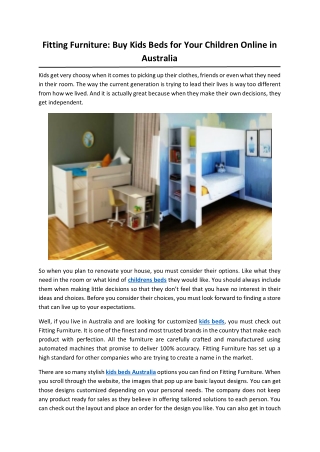 Fitting Furniture: Buy Kids Beds for Your Children Online in Australia