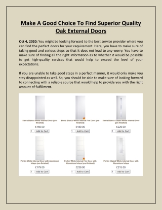 Make A Good Choice To Find Superior Quality Oak External Doors