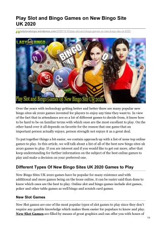 Play Slot and Bingo Games on New Bingo Site UK 2020