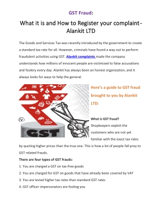 GST Fraud: What it is and How to Register your complaint - Alankit LTD