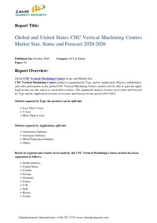 CNC Vertical Machining Centers Market Size, Status and Forecast 2020-2026