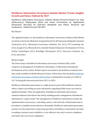 Healthcare Information Governance Solution Market Trends, Insights, Growth and Future Outlook By 2027