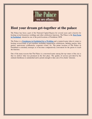 Host your dream get-together at the palace