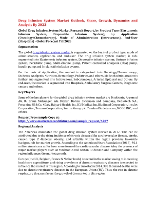Drug Infusion System Market Outlook, Share, Growth, Dynamics and Analysis By 2023