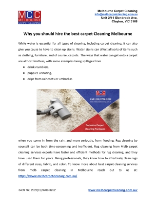 Why you should hire the best carpet Cleaning Melbourne