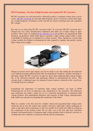 HVM Technology - Provider of High Precision and regulated DC-DC converters.
