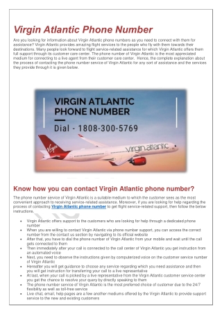 Virgin Atlantic Phone Number for Cheap Flight