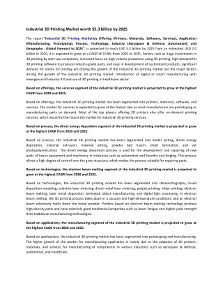 Industrial 3D Printing Market by Offering, Application, Process, Technology, Industry | COVID-19 Impact Analysis