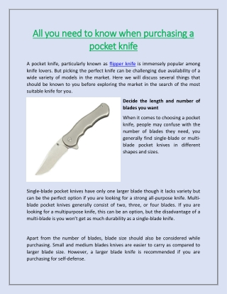 All you need to know when purchasing a pocket knife