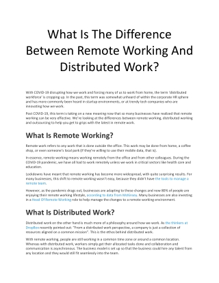 What Is The Difference Between Remote Working And Distributed Work?