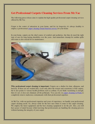 Get Professional Carpets Cleaning Services From Mr.Vac