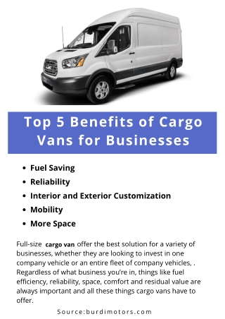 Top 5 Benefits of Cargo Vans for Businesses