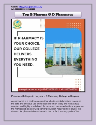 Top B Pharma & D Pharmacy College - Best Pharmacy College in India