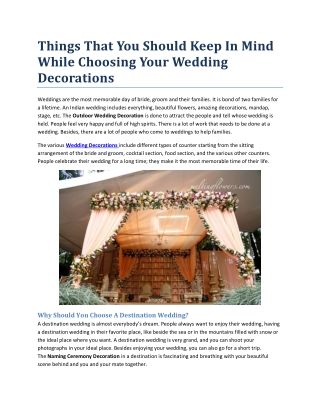 Things That You Should Keep In Mind While Choosing Your Wedding Decorations