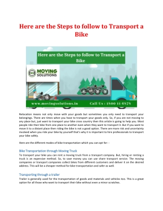 Here are the Steps to follow to Transport a Bike