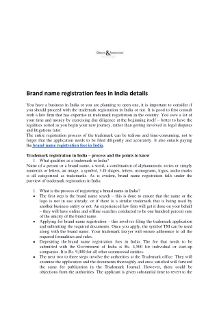 Brand name registration fees in India details